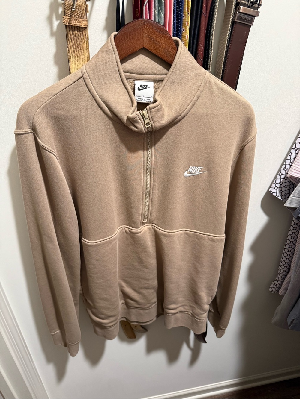 Nike Men’s Quarter-Zip Pullover Sweatshirt - Beige